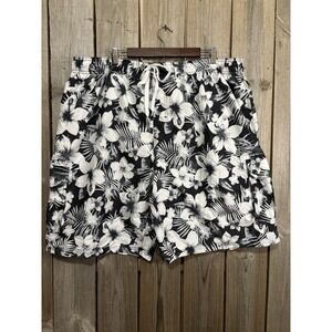 Kanu Surf Cargo Swim Trunks Mens 4XL Black White Floral Hawaiian Board Shorts